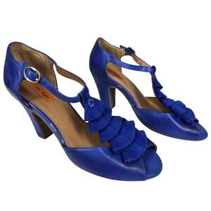 MIZ MOOZ WOMEN’S “SAILOR” BLUE LEATHER STRAPPY HEEL SANDALS – SIZE 8.5